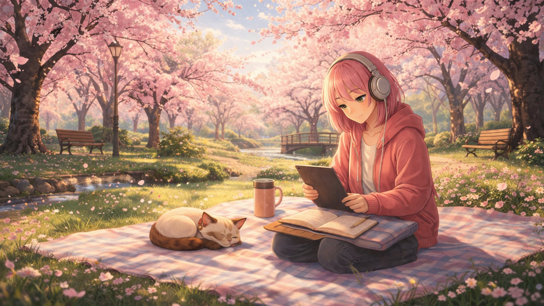 Nagi and Kumo at a cherry blossom picnic